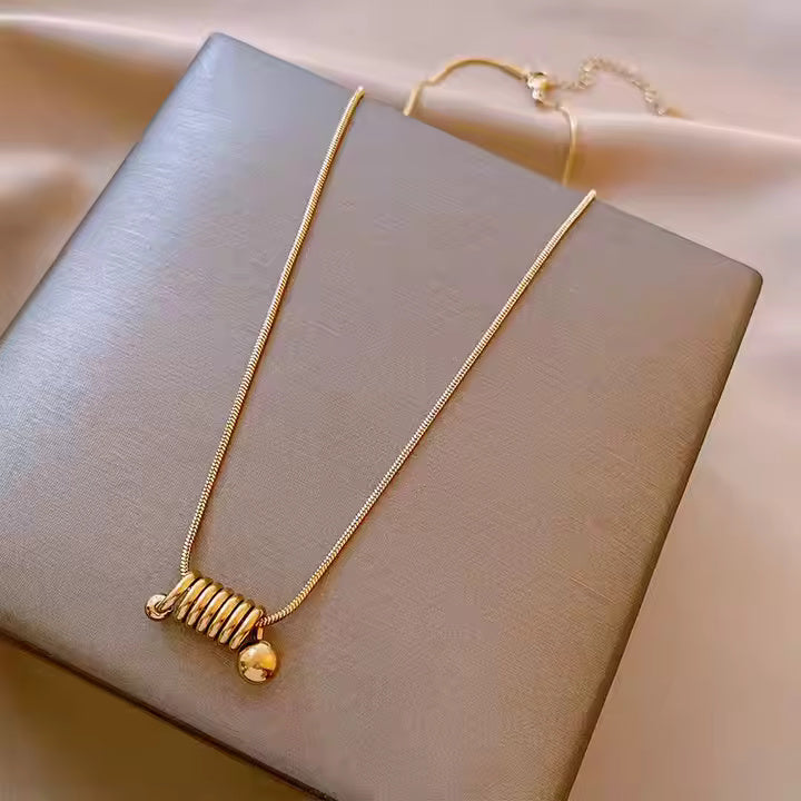 Gold Spiral Pendant Necklace, Stainless Steel, Modern Spring Shape, Minimalist Jewelry for Everyday or Layered Style