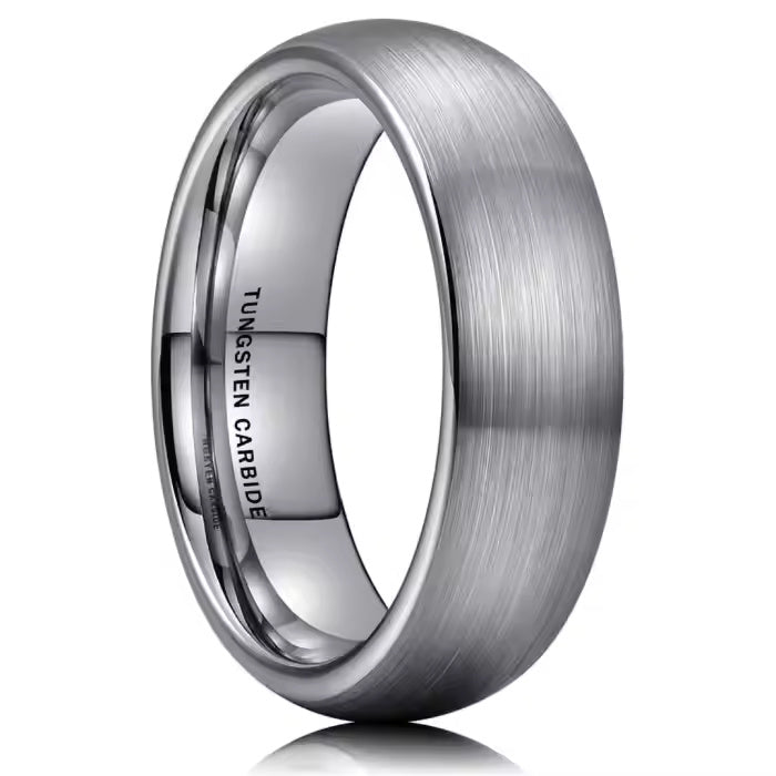 8mm Brushed Silver Tungsten Carbide Wedding Band – Classic Dome Ring for Men – Scratch-Resistant Comfort Fit