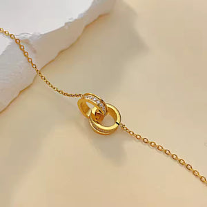 Stainless Steel Double Ring Necklace – Interlocking CZ Eternity Circles, Minimalist Jewelry in Gold and Silver