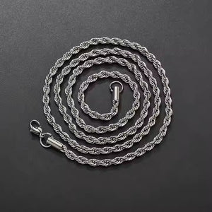 Classic Silver Rope Chain Necklace – Stainless Steel, Various Sizes & Widths