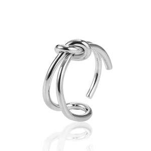 Adjustable Knot Wire Ring for Women, Stainless Steel Open Band in Gold or Silver, Minimalist Stackable Design