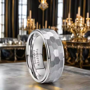 8mm Hammered Tungsten Carbide Wedding Band Ring – Eternity Comfort Fit Ring for Men – Durable & Modern Style