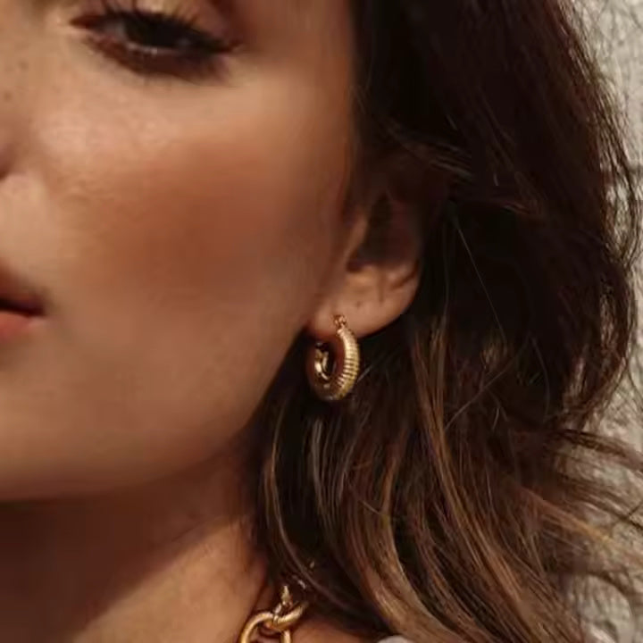Gold Plated Stainless Steel Chunky Hollow Hoop Earrings – Spiral Screw Thread Design, Bold and Stylish Statement