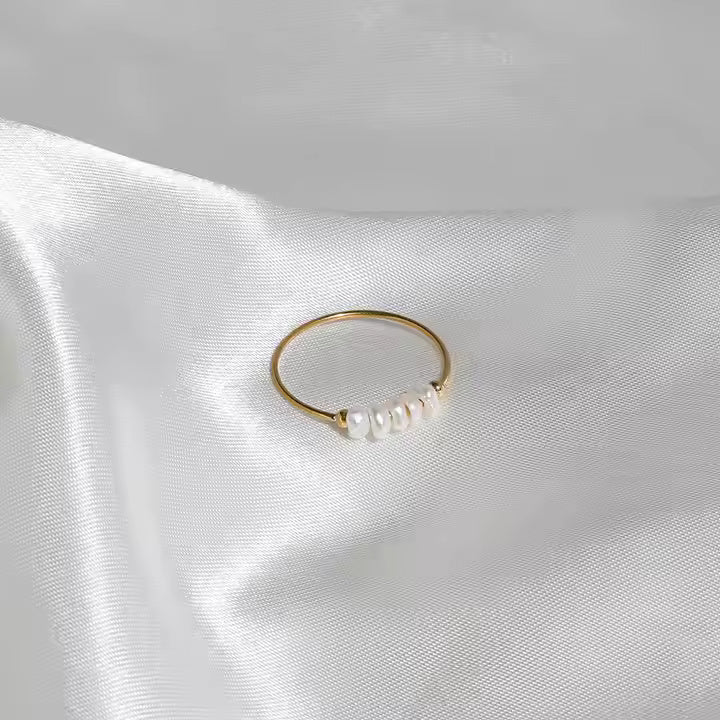 Thin Freshwater Pearl Stackable Ring for Women, Stainless Steel Band in Gold or Silver, Minimalist Design