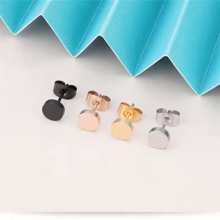 Minimalist Round Flat Stud Earrings for Men & Women, Stainless Steel, Silver Gold Rose Gold Black, Unisex Jewelry