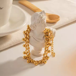 18K Gold Plated Stainless Steel Dangle Ball Chain Bracelet – Cuban Link Gold Chain for Women, Modern Style