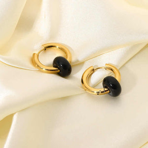 Boho Opal Huggie Earrings in Gold Plated Stainless Steel – Black, Green & White Gemstone Minimalist Hoop Set