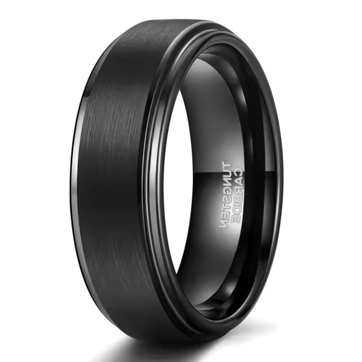 8mm Black Tungsten Carbide Wedding Band for Men – Matte Brushed Finish Comfort Fit Ring – Scratch Resistant