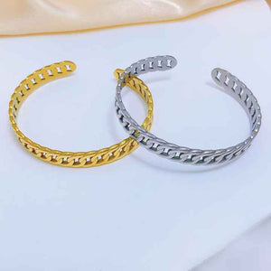 Adjustable Cuban Chain Bangle Bracelet – Stainless Steel Open Cuff in Gold and Silver, Modern Minimalist Design