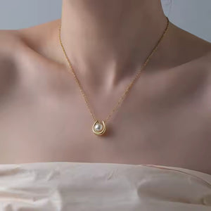 Gold Plated Stainless Steel Horseshoe Pendant Necklace with Pearl – U Shape Lucky Charm Minimalist Jewelry