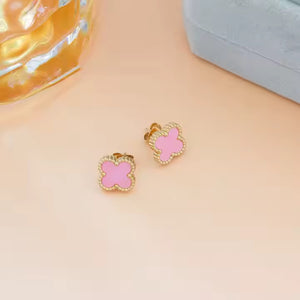 Gold Clover Stud Earrings for Women – Stainless Steel with Rhinestone & Crystal, 3 Colors Available