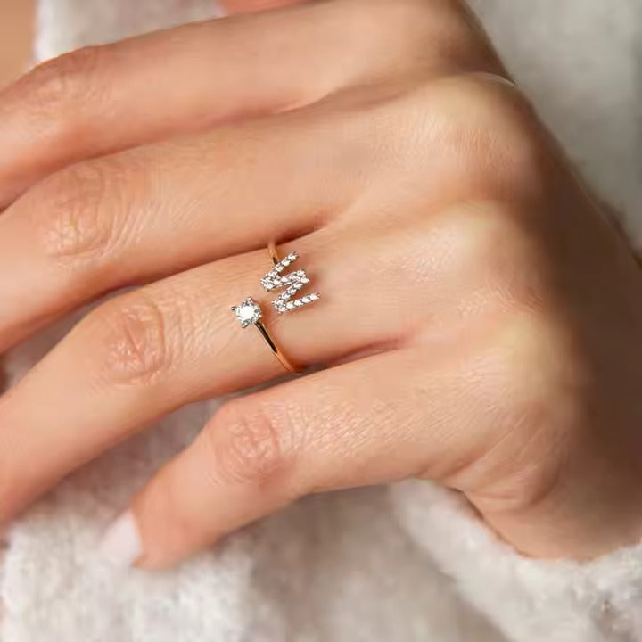 Adjustable Initial Letter Ring for Women, Stainless Steel A-Z Gold & Silver Rings with CZ, Personalized Gift Idea