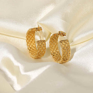 Gold Plated Stainless Steel Chunky Twist Circle Earrings – Bold Stud Huggie Style with Statement CC-Inspired Design