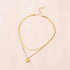 18K Gold Stainless Steel Double Layer Necklace with Heart Pendant & Flat Herringbone Chain – Trendy Layered Look