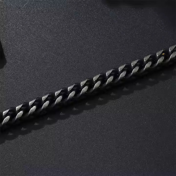 Men’s Antique Stainless Steel Bracelet – Heavy Cuban Link Chain with Box Clasp, Vintage Rugged Look