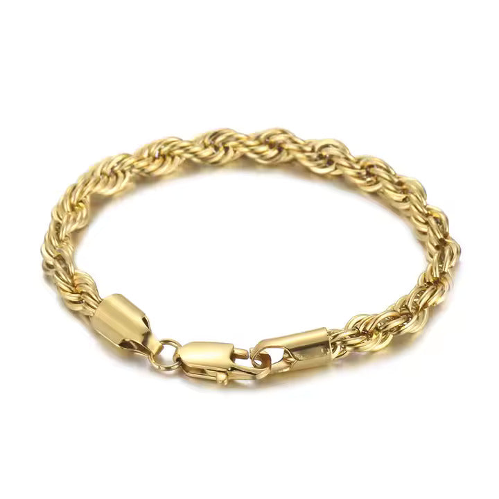 Men's Rope Chain Bracelet, Stainless Steel, Braided Design, Gold & Silver Color, Bold Everyday Jewelry