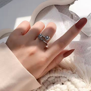 Beaded Knot Stainless Steel Ring – Double Ball Minimalist Fixed Band in Gold or Silver for Everyday Chic Style
