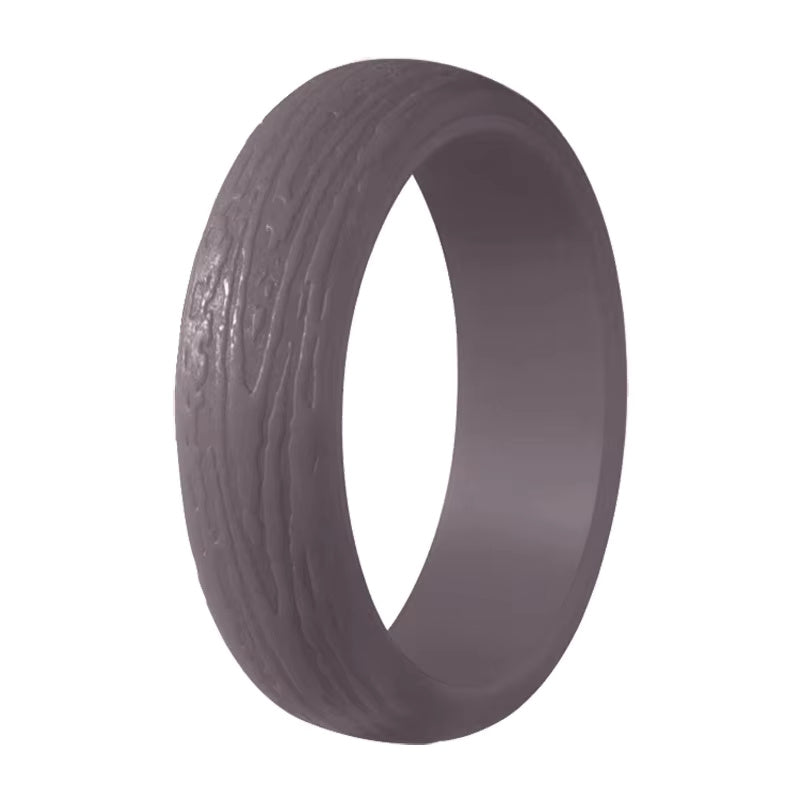 Bark Pattern Silicone Ring for Women – Textured, Lightweight Rubber Band with Nature-Inspired Woodgrain Design