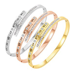 Roman Numeral Bangle Bracelet – Gold Plated Stainless Steel with Cubic Zirconia Inlay, Minimalist Elegant Style