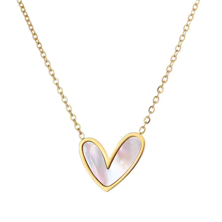 Gold Plated Stainless Steel Necklace with Heart-Shaped Mother of Pearl Pendant – Elegant Minimalist Jewelry