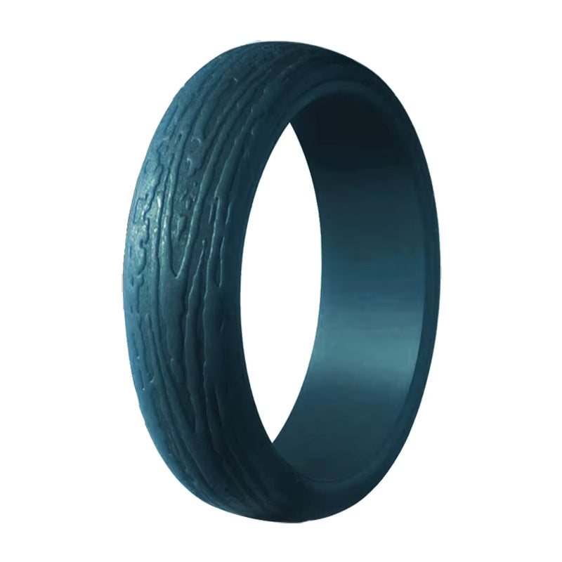 Bark Pattern Silicone Ring for Women – Textured, Lightweight Rubber Band with Nature-Inspired Woodgrain Design