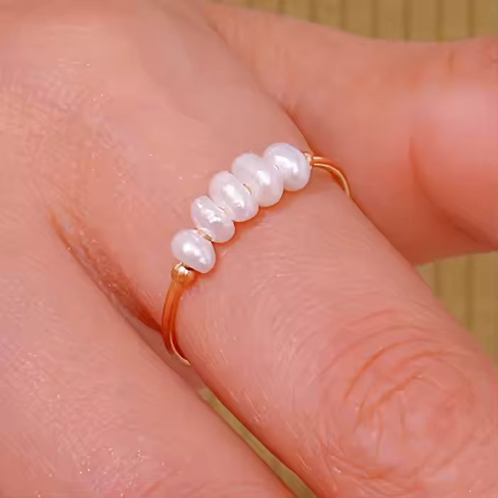 Thin Freshwater Pearl Stackable Ring for Women, Stainless Steel Band in Gold or Silver, Minimalist Design