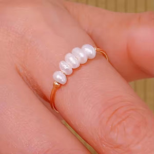 Thin Freshwater Pearl Stackable Ring for Women, Stainless Steel Band in Gold or Silver, Minimalist Design
