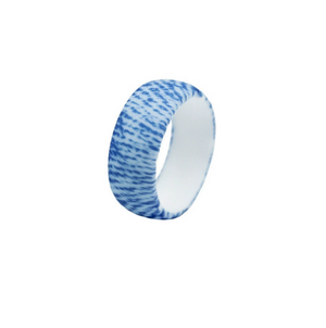 Textured Fiber Silicone Ring for Men – Blue & White Wave Stripe Design, Flexible, Lightweight & Modern Look