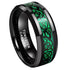 8mm Black Tungsten Carbide Wedding Band with Celtic Dragon Inlay – Red or Green Pattern – Unique Ring for Men, Comfort Fit