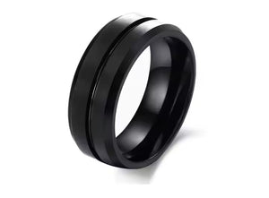8mm Black Tungsten Carbide Wedding Band for Men – Center Groove Matte Finish Ring – Scratch Resistant Comfort Fit