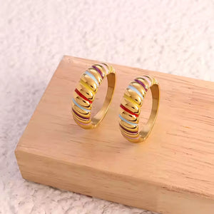 Colorful Enamel Croissant Dome Ring – 18K Gold Plated Stainless Steel, Bold Chunky Band, Modern Statement Jewelry