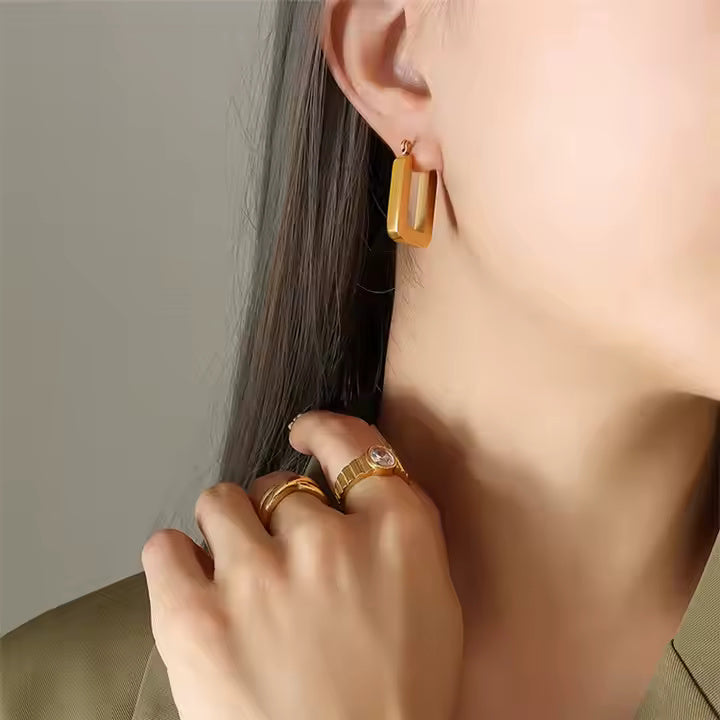 Geometric U-Shape Rectangle Earrings – 18K Gold Plated or Silver Stainless Steel Minimalist Drop Studs