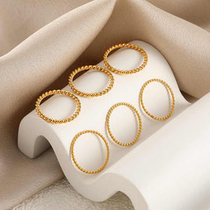 Stackable Twisted Rope Ring – 18K Gold Plated Stainless Steel Minimalist Band for Layering or Everyday Wear