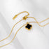 Gold Stainless Steel Clover Necklace – White, Pink & Black Crystal Charm – Dainty Pendant for Layered Looks