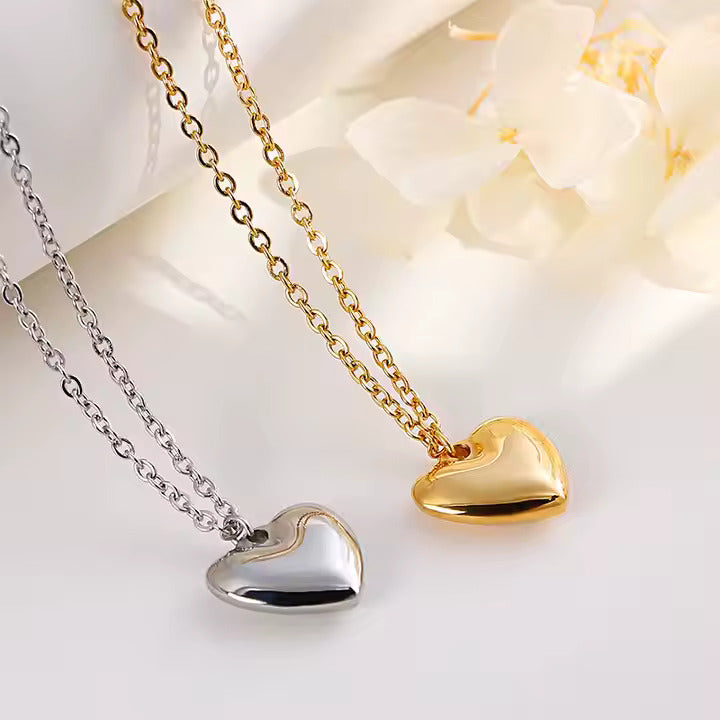 Heart Pendant Necklace & Earrings Set – Stainless Steel Jewelry in Gold & Silver, Minimalist Matching Gift Set