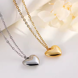 Heart Pendant Necklace & Earrings Set – Stainless Steel Jewelry in Gold & Silver, Minimalist Matching Gift Set