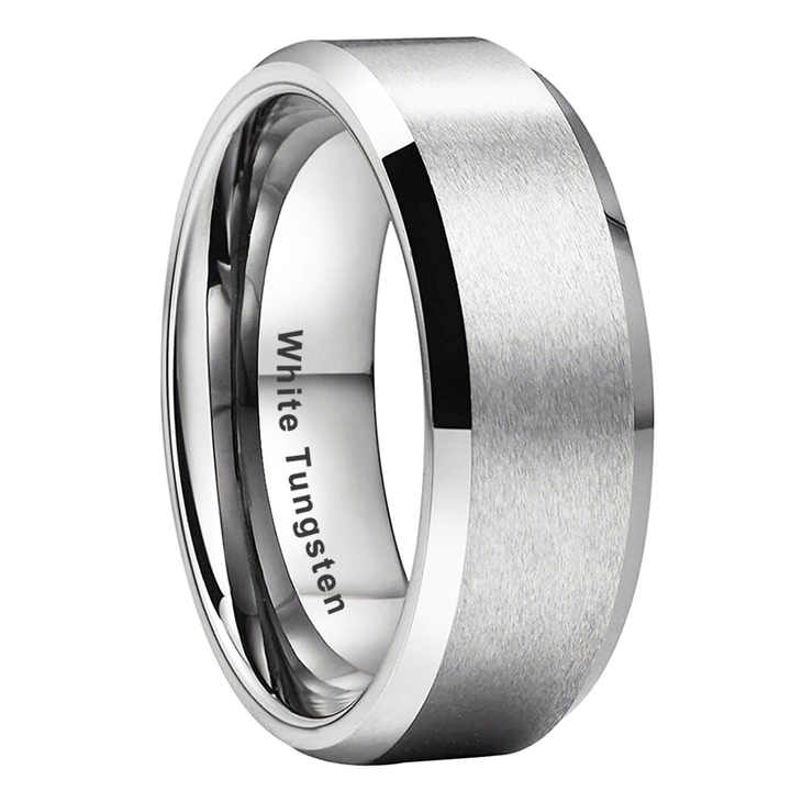 8mm White Tungsten Carbide Wedding Band Ring – Unisex Matte Finish Comfort Fit – Scratch Resistant & Durable