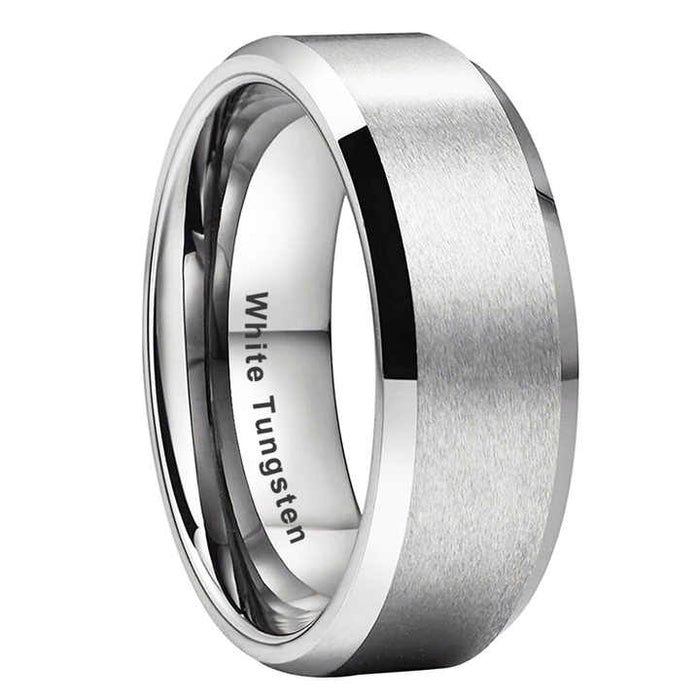 8mm White Tungsten Carbide Wedding Band Ring – Unisex Matte Finish Comfort Fit – Scratch Resistant & Durable