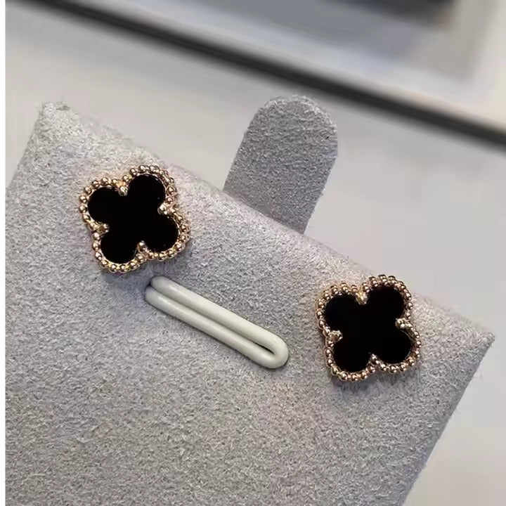 Gold Clover Stud Earrings for Women – Stainless Steel with Rhinestone & Crystal, 3 Colors Available