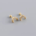Dainty Stainless Steel Moon Stud Earrings for Women – CZ Crystals, Hypoallergenic, Available in Gold & Silver