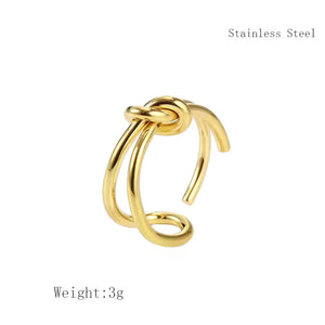 Adjustable Knot Wire Ring for Women, Stainless Steel Open Band in Gold or Silver, Minimalist Stackable Design