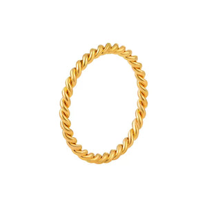 Stackable Twisted Rope Ring – 18K Gold Plated Stainless Steel Minimalist Band for Layering or Everyday Wear
