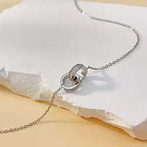Stainless Steel Double Ring Necklace – Interlocking CZ Eternity Circles, Minimalist Jewelry in Gold and Silver