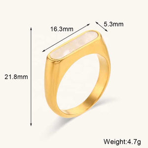 Gold Plated Oval Statement Ring – Stainless Steel Classic Band with Mother of Pearl or Black Onyx Inlay