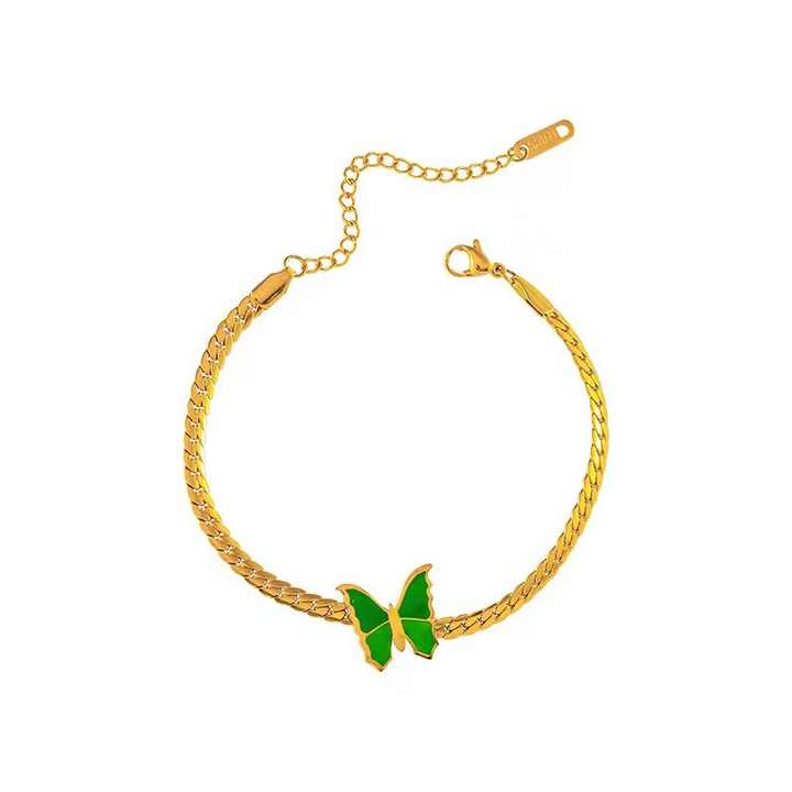 Gold Plated Stainless Steel Green Butterfly Anklet – Dainty Women’s Chain Ankle Bracelet for Summer & Beachwear