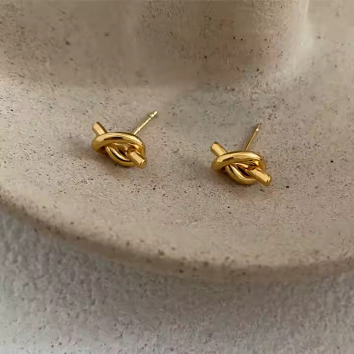 Twisted Rope Knot Stud Earrings – Stainless Steel Minimalist Design in Gold or Silver for Classic Everyday Style