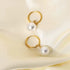 Gold Plated Stainless Steel Huggie Hoop Earrings with Drop Freshwater Pearl – Elegant Minimalist Dangle Style