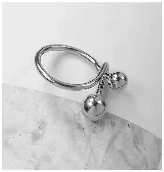 Beaded Knot Stainless Steel Ring – Double Ball Minimalist Fixed Band in Gold or Silver for Everyday Chic Style