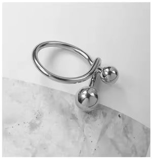 Beaded Knot Stainless Steel Ring – Double Ball Minimalist Fixed Band in Gold or Silver for Everyday Chic Style