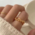 Double Layer Beaded Chain Ring – 18K Gold Plated Stainless Steel Statement Band with Minimalist Stacked Design